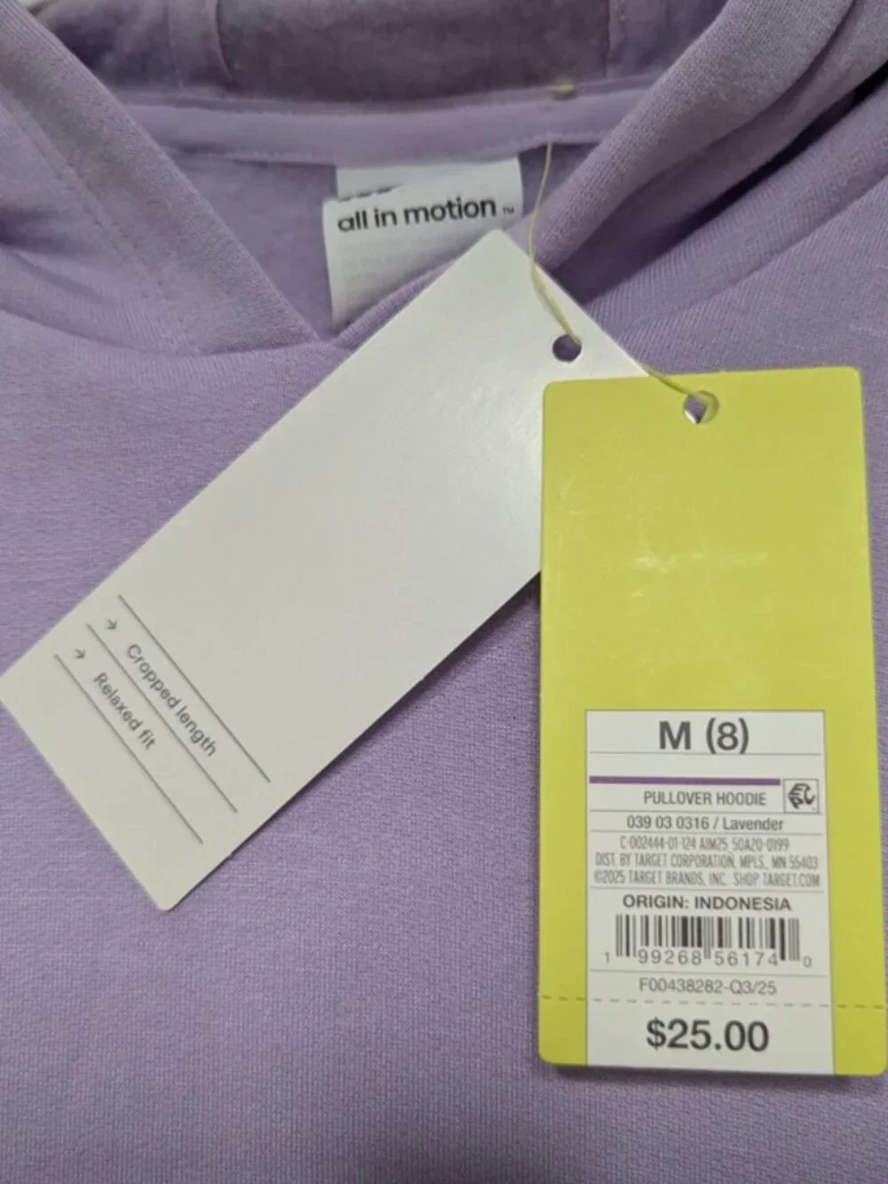 NWT All In Motion Girls Lavender Cropped Pullover Hoodie Size M (8)